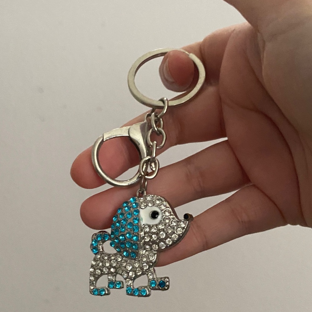 Sparkling Dog Keychain with Blue Accents